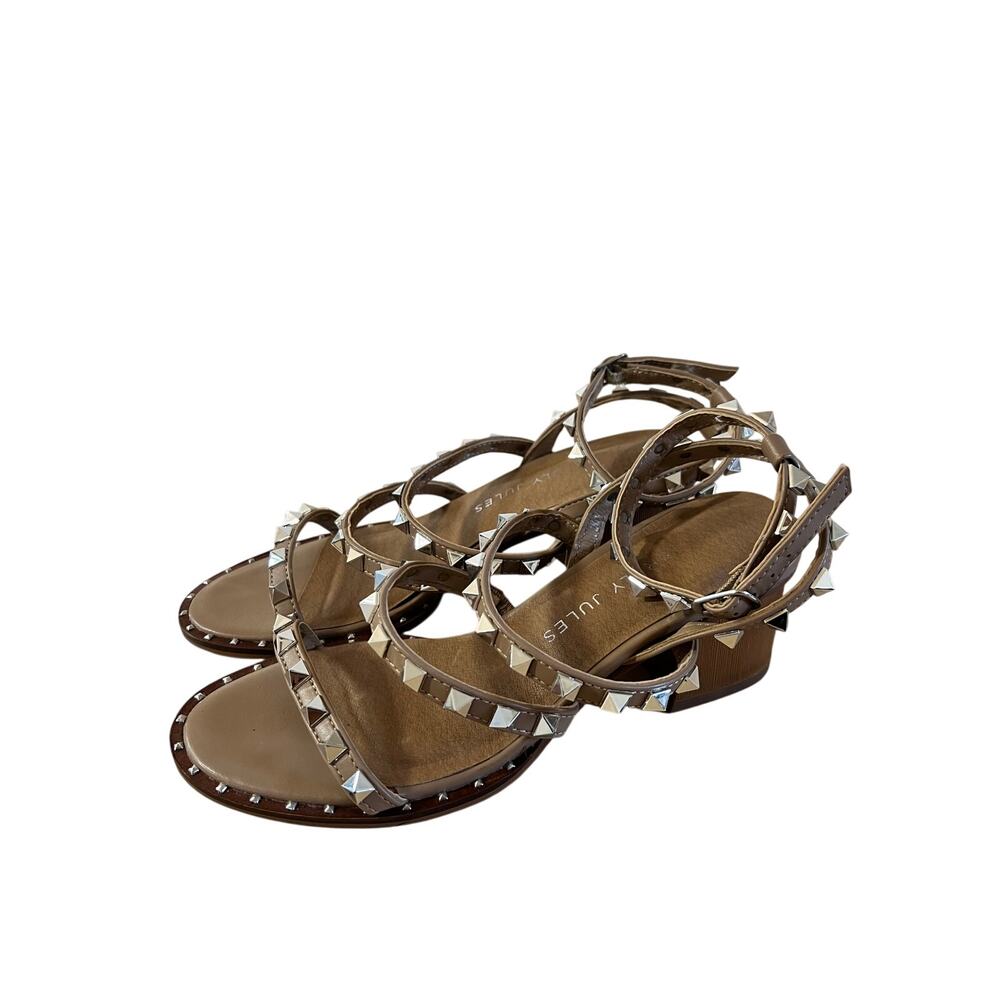 Sincerely Jules Womens Tan Studded Strappy Block Heel Sandals Size 6.5 Chic